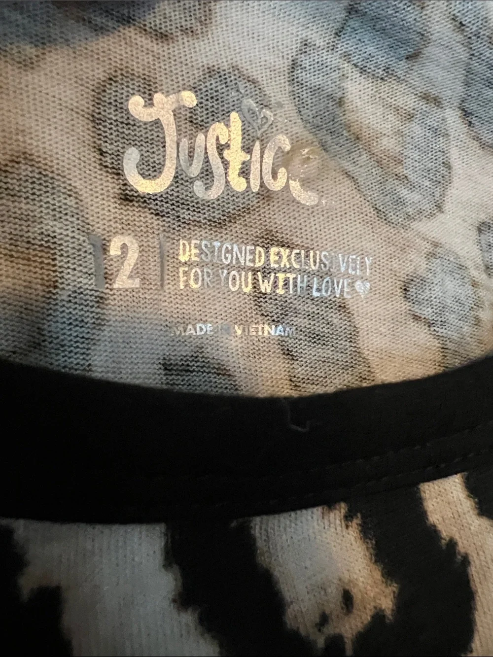 Justice Black Raglan Leopard Print Long Sleeve Tee with Rhinestone Pocket